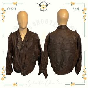 VINTAGE Byrnes Baker Leather Jacket Mens Large Textured Brown Bomber 90s